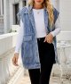 Women's Oversized Denim Vest Mid Long Jean Vest Sleeveless Jackets