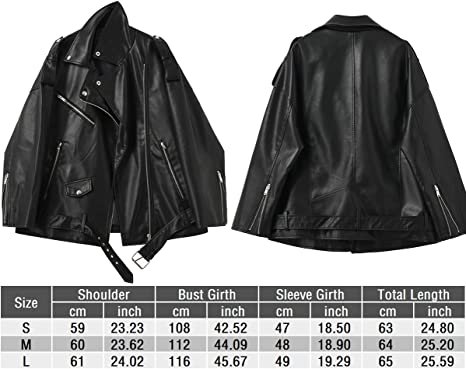 Women Faux Leather Jacket Lapel Collar Motorcycle Zip Up Long Sleeve Motor Biker Short Coat Jacket