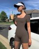 Women Yoga Rompers Workout Ribbed Short Sleeve Sport Romper