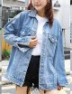 Women's Oversized Mid Long Denim Jacket Jean Biker Coat
