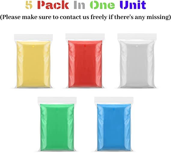 5 Pack Rain Poncho Set Colorful Disposable Rain Poncho for Adults with Drawstring Hood and Sleeves