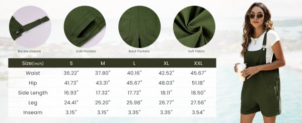 Women's Cotton Linen Short Overalls Cute Bib Shortalls Rompers with Pockets