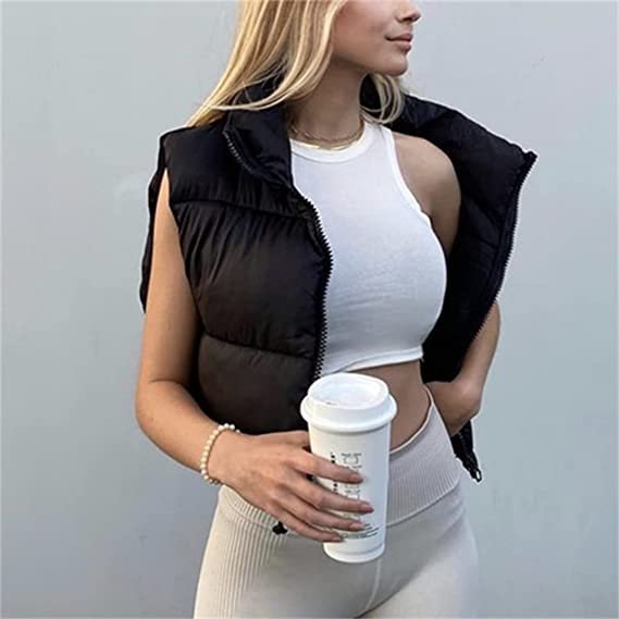 Women's Winter Umbilical Tank Top Lightweight Sleeveless Warm Coat with Padded Vest